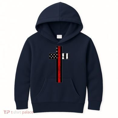 Thin Red Line Cross Firefighter Kids Hoodie