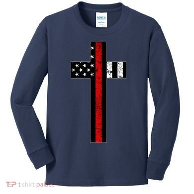 Thin Red Line Cross Firefighter Kids Long Sleeve Shirt