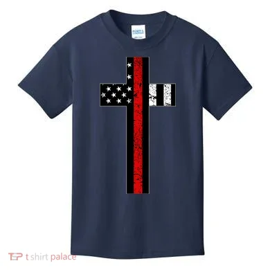 Thin Red Line Cross Firefighter Kids T-Shirt