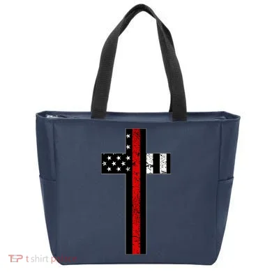 Thin Red Line Cross Firefighter Tote Bag