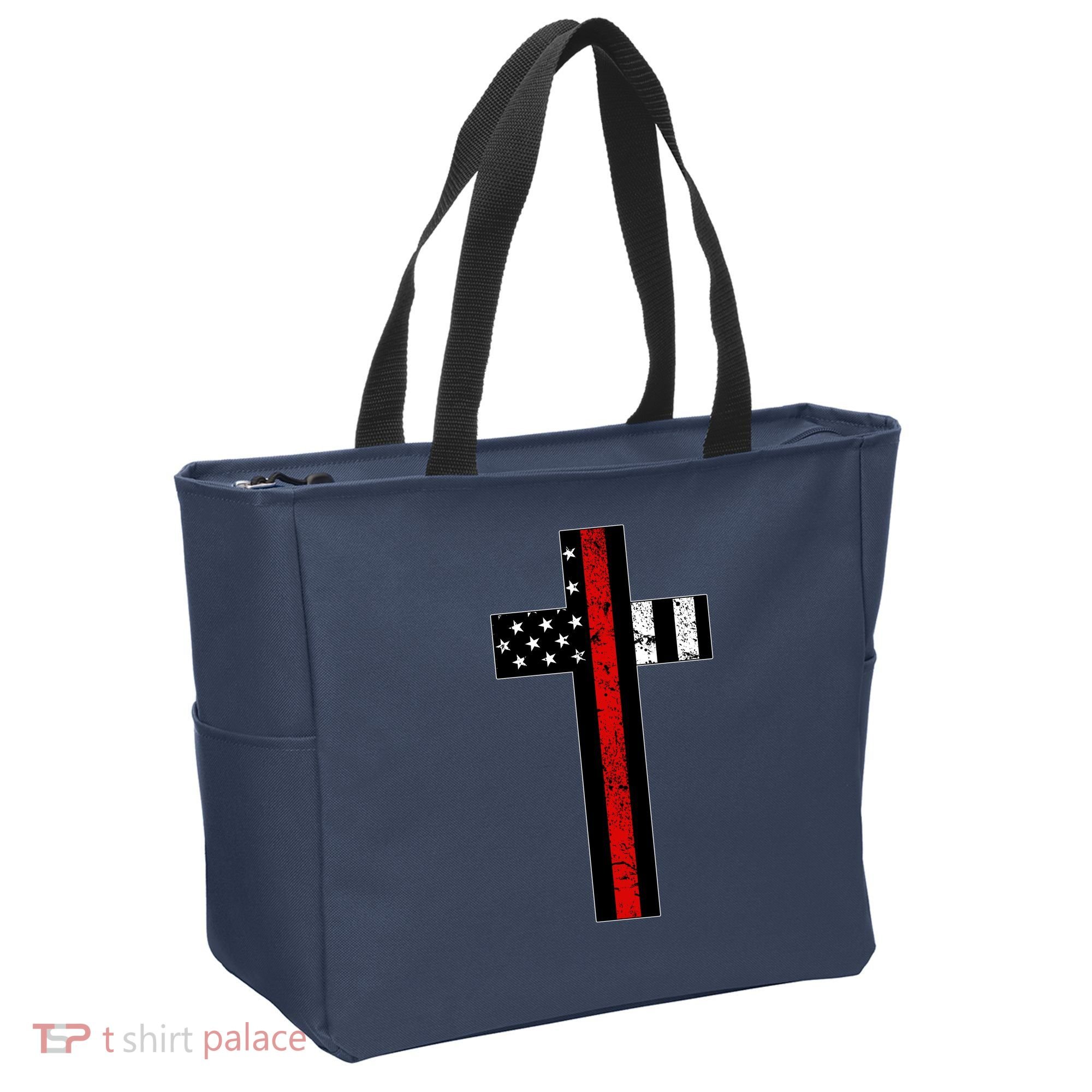 Thin Red Line Cross Firefighter Tote Bag