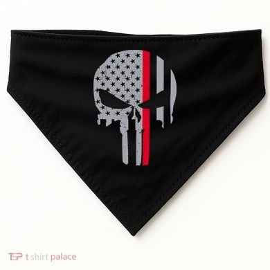 Thin Red Line Skull USA Firefighter Flag USA-Made Doggie Bandana