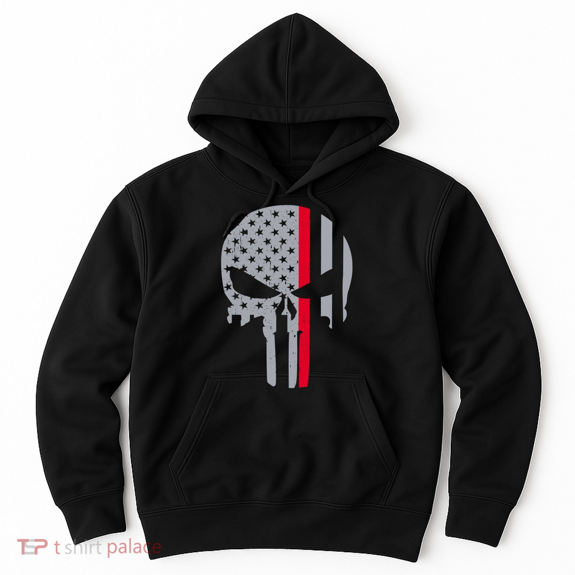 Thin Red Line Skull USA Firefighter Flag Hoodie