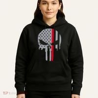 Thin Red Line Skull USA Firefighter Flag Hoodie thumb 5