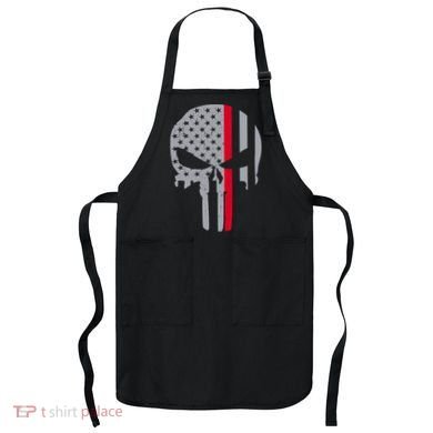 Thin Red Line Skull USA Firefighter Flag Apron
