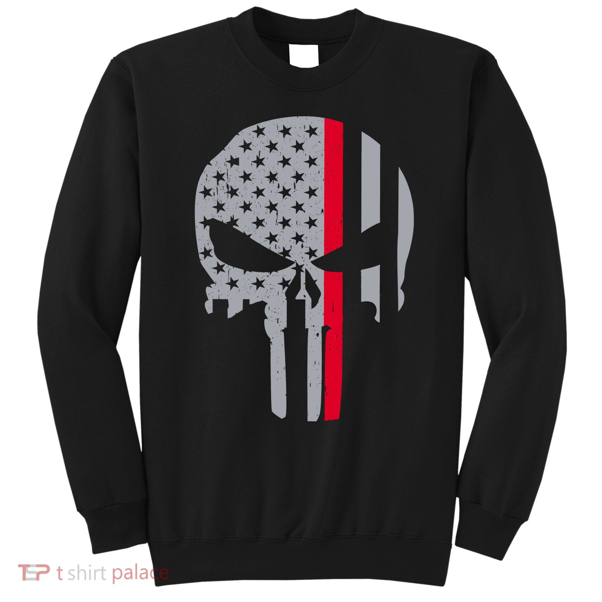 Thin Red Line Skull USA Firefighter Flag Sweatshirt