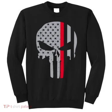 Thin Red Line Skull USA Firefighter Flag Sweatshirt