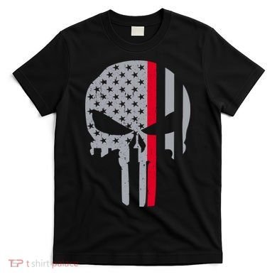 Thin Red Line Skull USA Firefighter Flag T-Shirt