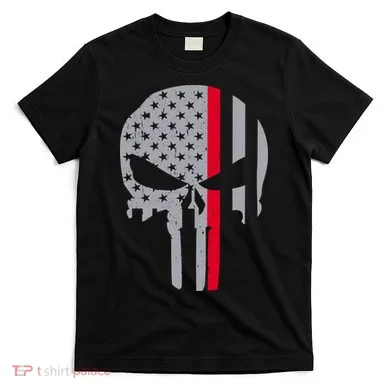 Thin Red Line Skull USA Firefighter Flag T-Shirt