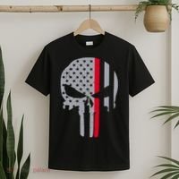Thin Red Line Skull USA Firefighter Flag T-Shirt thumb 2
