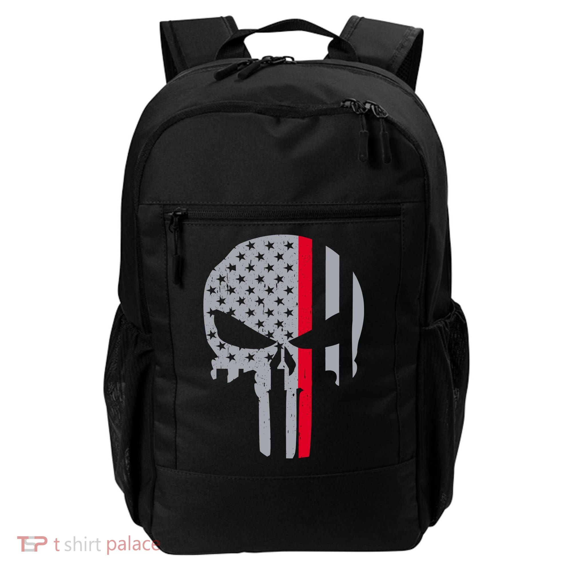 Thin Red Line Skull USA Firefighter Flag Backpack
