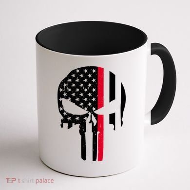 Thin Red Line Skull USA Firefighter Flag Coffee Mug back