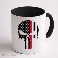 Thin Red Line Skull USA Firefighter Flag Coffee Mug thumb 1