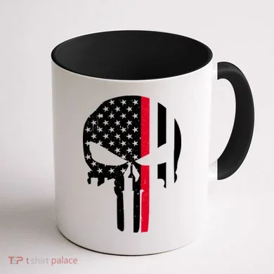 Thin Red Line Skull USA Firefighter Flag Coffee Mug back