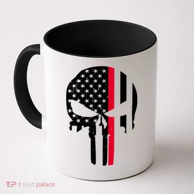 Thin Red Line Skull USA Firefighter Flag Coffee Mug