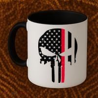 Thin Red Line Skull USA Firefighter Flag Coffee Mug thumb 2