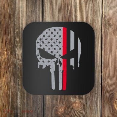 Thin Red Line Skull USA Firefighter Flag Coaster