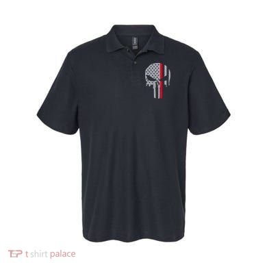 Thin Red Line Skull USA Firefighter Flag Polo