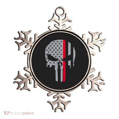Thin Red Line Skull USA Firefighter Flag Ornament