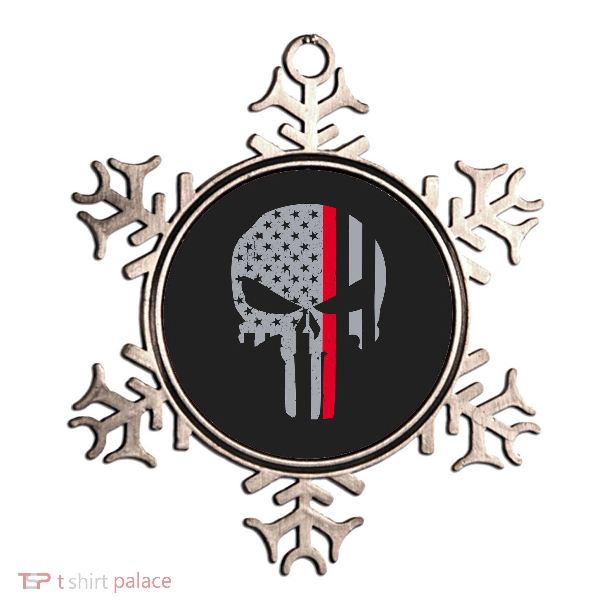 Thin Red Line Skull USA Firefighter Flag Ornament
