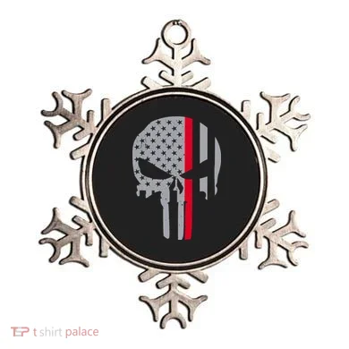 Thin Red Line Skull USA Firefighter Flag Ornament