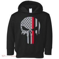 Thin Red Line Skull USA Firefighter Flag Toddler Hoodie thumb 0