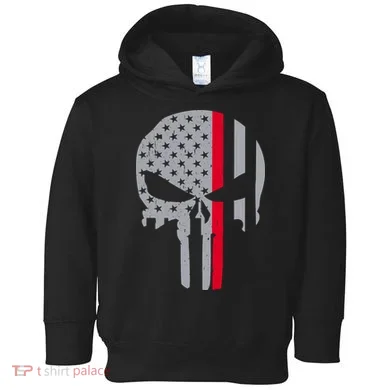 Thin Red Line Skull USA Firefighter Flag Toddler Hoodie