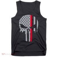 Thin Red Line Skull USA Firefighter Flag Tank Top thumb 0