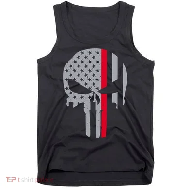 Thin Red Line Skull USA Firefighter Flag Tank Top