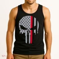 Thin Red Line Skull USA Firefighter Flag Tank Top thumb 3