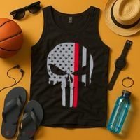 Thin Red Line Skull USA Firefighter Flag Tank Top thumb 4