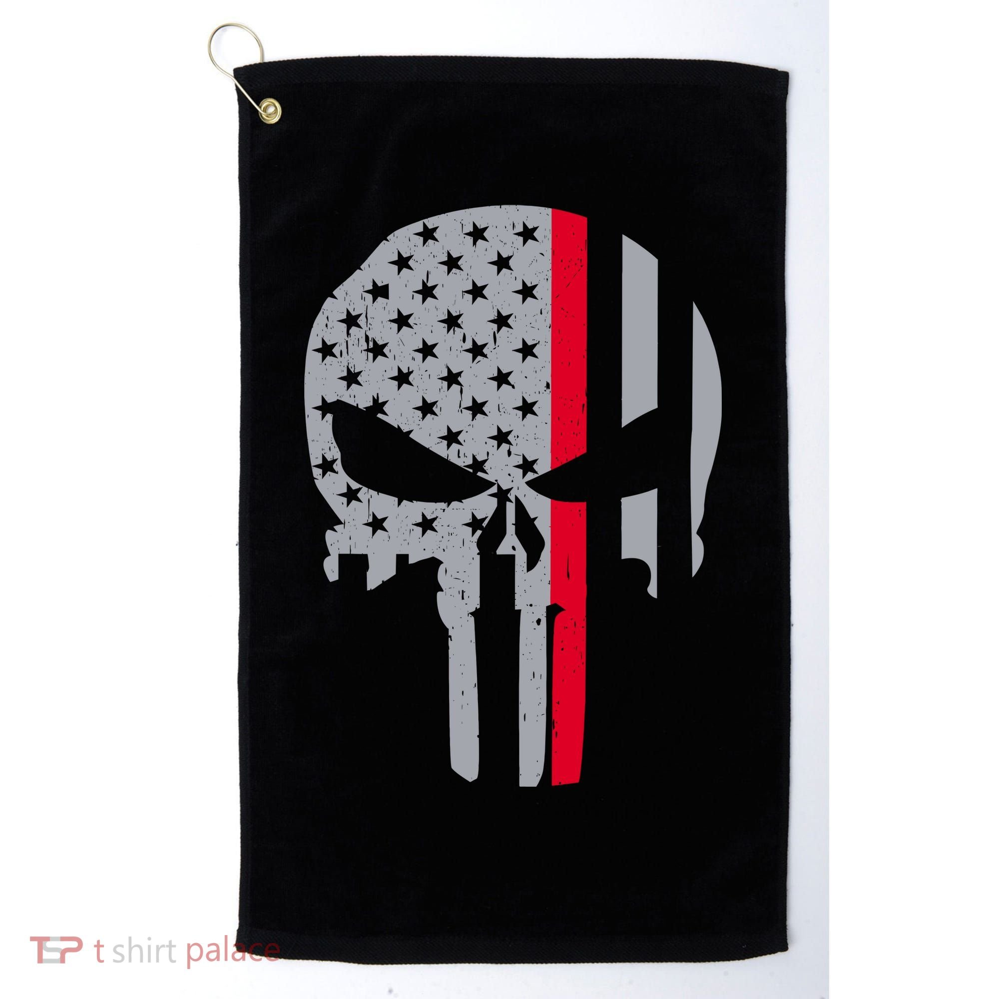 Thin Red Line Skull USA Firefighter Flag Golf Towel