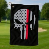 Thin Red Line Skull USA Firefighter Flag Golf Towel thumb 1