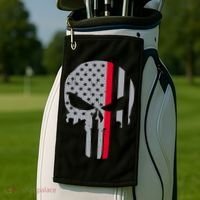 Thin Red Line Skull USA Firefighter Flag Golf Towel thumb 2
