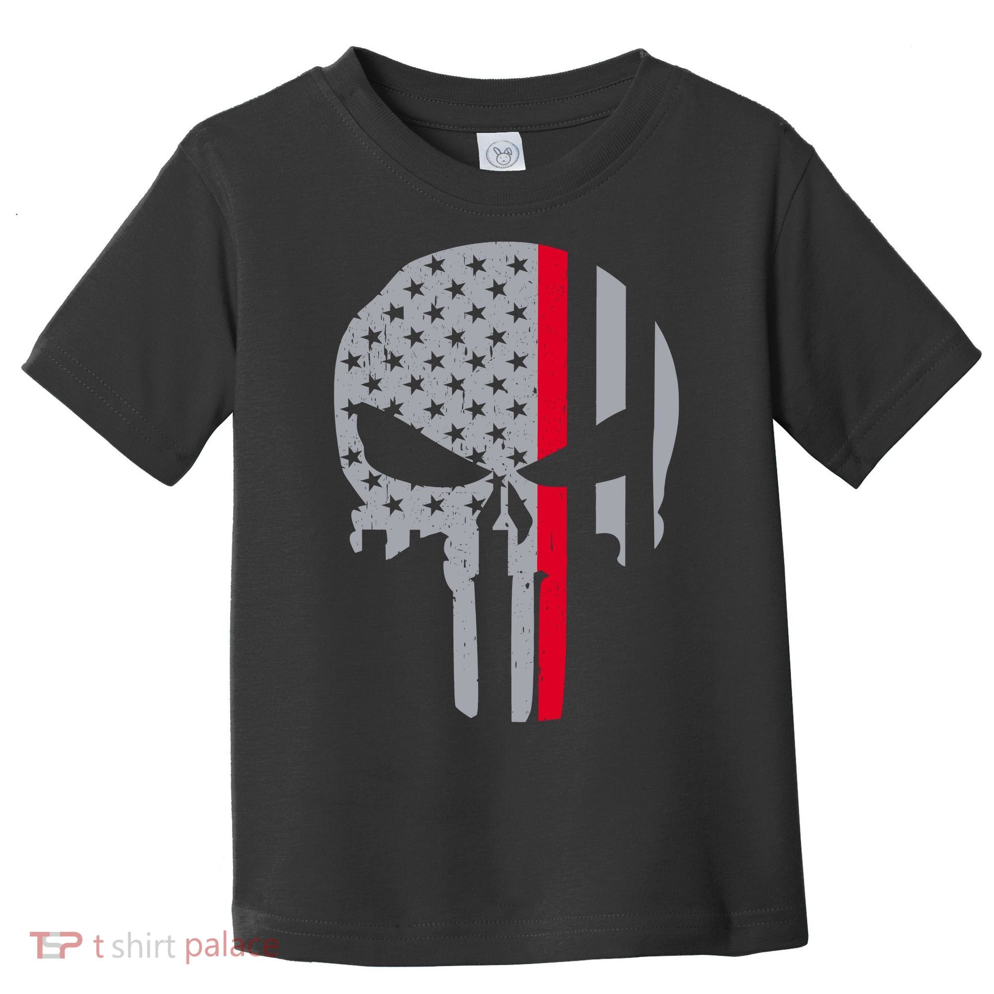 Thin Red Line Skull USA Firefighter Flag Toddler T-Shirt