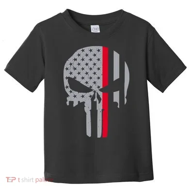 Thin Red Line Skull USA Firefighter Flag Toddler T-Shirt