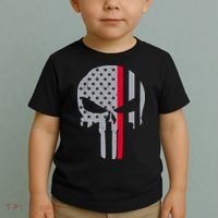 Thin Red Line Skull USA Firefighter Flag Toddler T-Shirt thumb 2