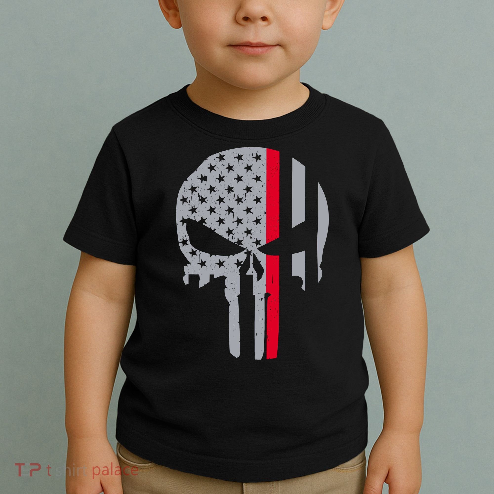 Thin Red Line Skull USA Firefighter Flag Toddler T-Shirt