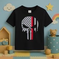 Thin Red Line Skull USA Firefighter Flag Toddler T-Shirt thumb 3
