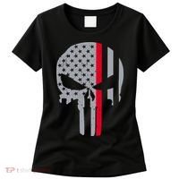Thin Red Line Skull USA Firefighter Flag Women's T-Shirt thumb 0
