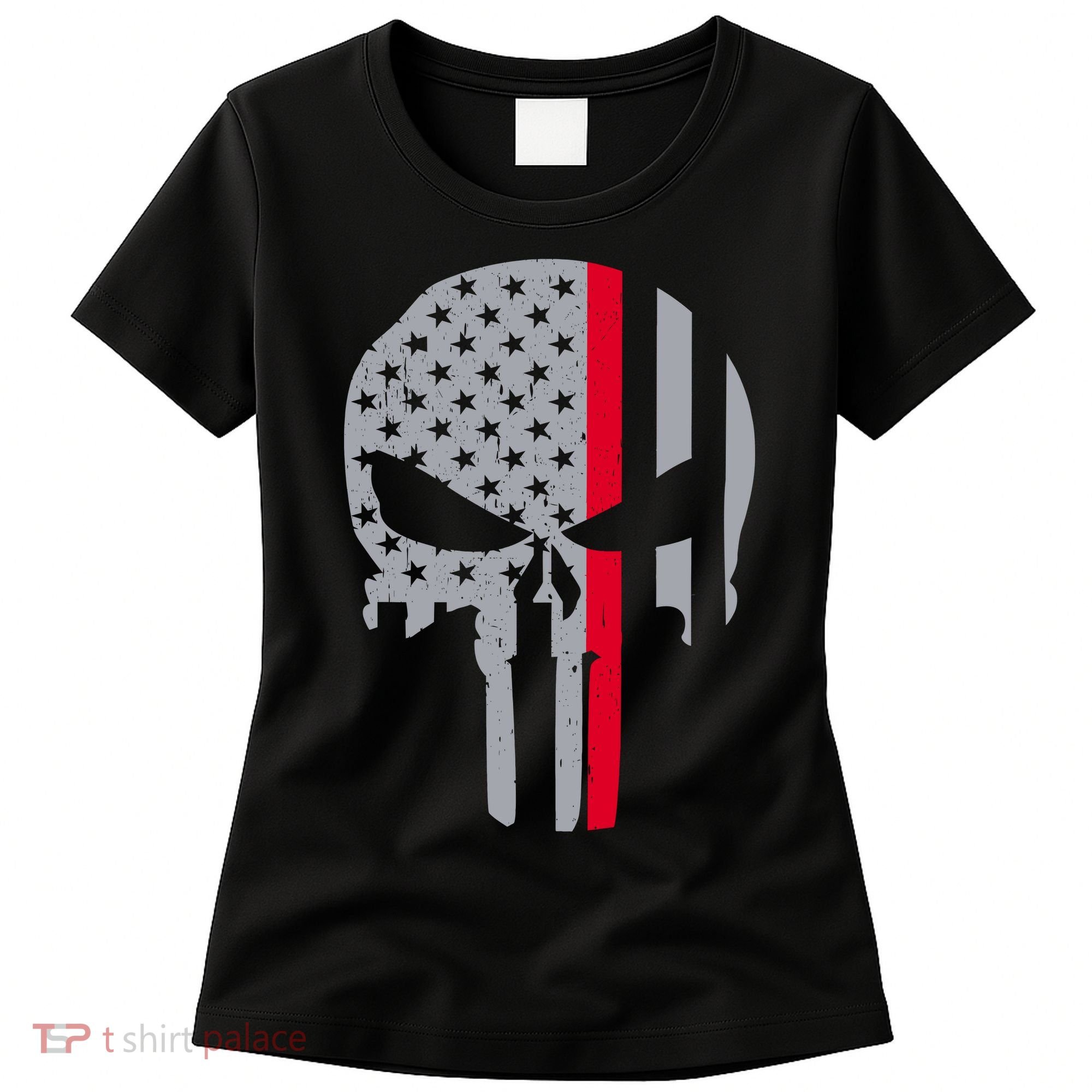 Thin Red Line Skull USA Firefighter Flag Women's T-Shirt