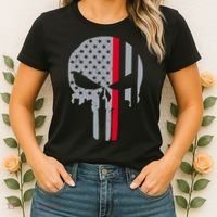 Thin Red Line Skull USA Firefighter Flag Women's T-Shirt thumb 2
