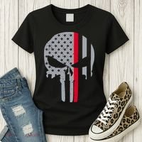 Thin Red Line Skull USA Firefighter Flag Women's T-Shirt thumb 3