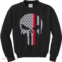Thin Red Line Skull USA Firefighter Flag Kids Sweatshirt thumb 0