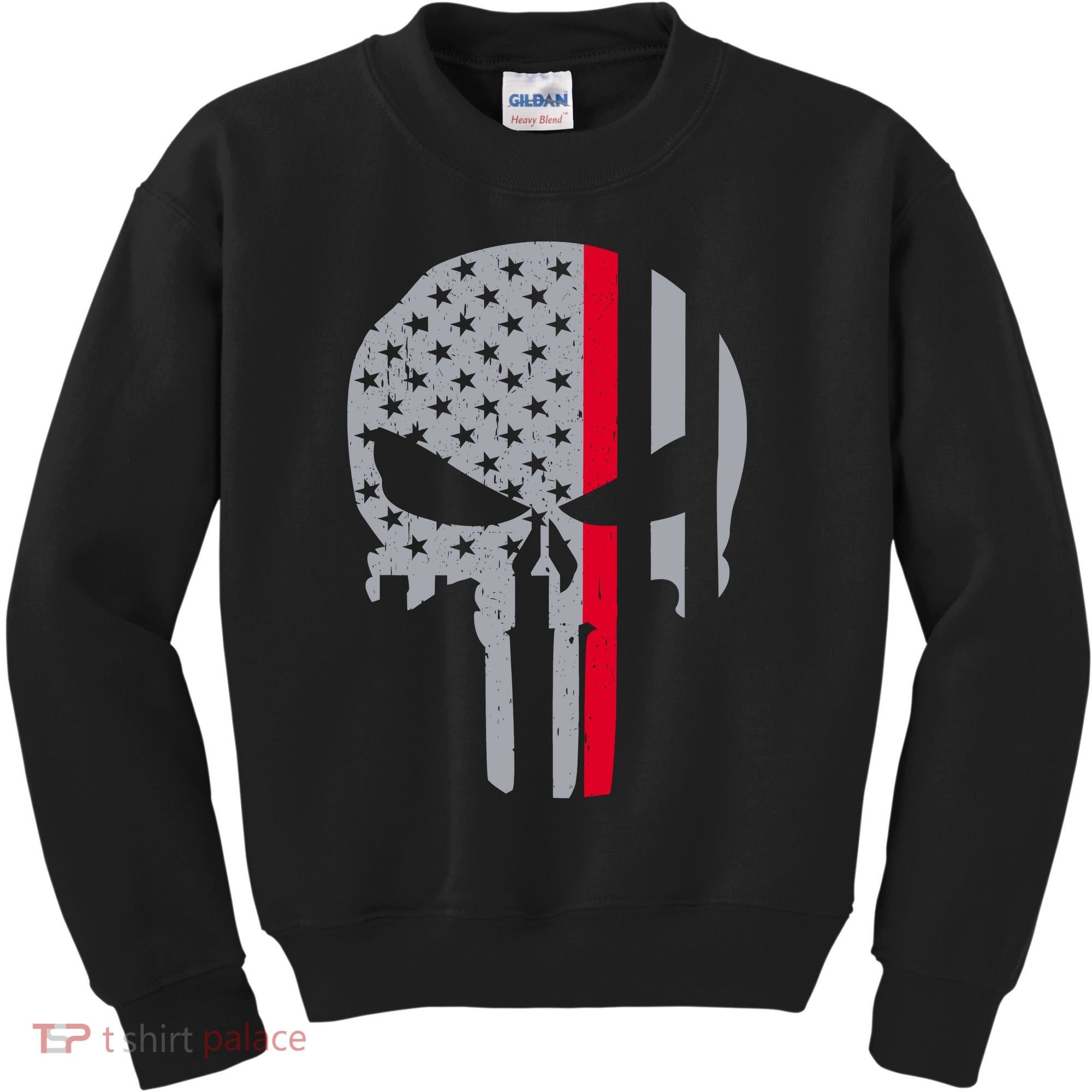 Thin Red Line Skull USA Firefighter Flag Kids Sweatshirt