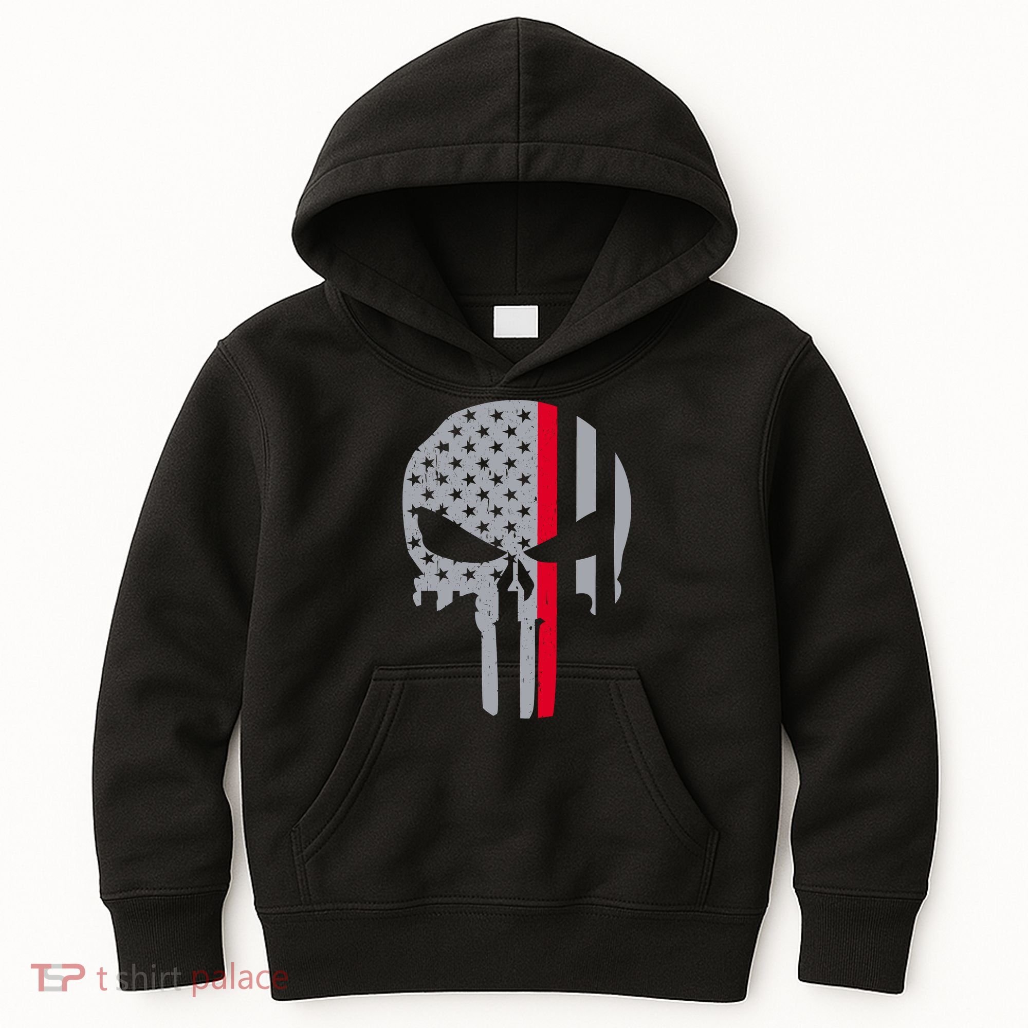 Thin Red Line Skull USA Firefighter Flag Kids Hoodie