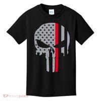Thin Red Line Skull USA Firefighter Flag Kids T-Shirt thumb 0