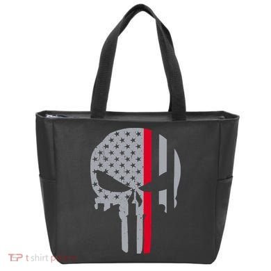 Thin Red Line Skull USA Firefighter Flag Tote Bag