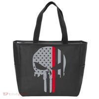 Thin Red Line Skull USA Firefighter Flag Tote Bag thumb 0