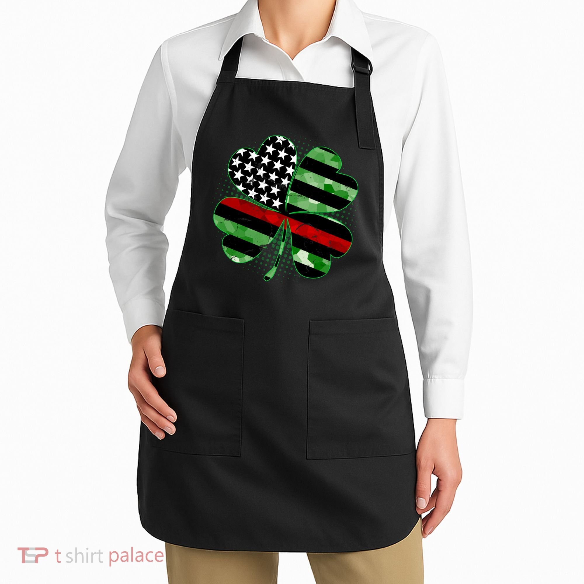 Thin Red Line St Patrick's Day Irish Clover Apron